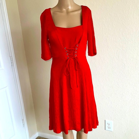 Maeve Dresses & Skirts - New with tag on Maeve Red Pleated A-Line Midi Dress.